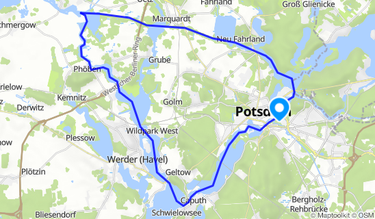 Kartenausschnitt Huckleberrys Tour - Floßstation Potsdam
